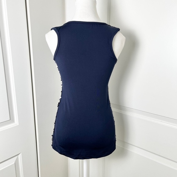 Ann Taylor Navy Sequin Top Sleeveless Glam Blouse, Small, Festival & Party Ready - Picture 6 of 11